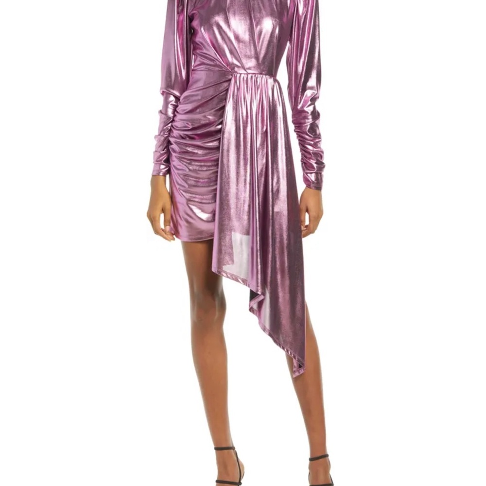 Elliatt Metallic Pink Asymmetric Mini Dress